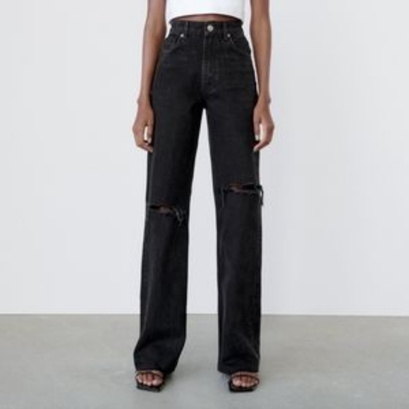 ZARA High Rise Full Length Distressed Jeans - Picture 2 of 4